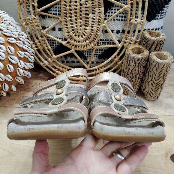 Taos Prize Women 11/42 Slide Slip On Sandals Metallic Strappy Leather Comfort - Picture 4 of 12